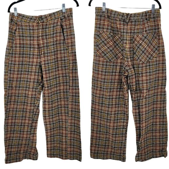 Free People Plaid Shape Up Trouser Pants UK 14 US 10 High Rise Wide Leg Academia - Picture 1 of 13